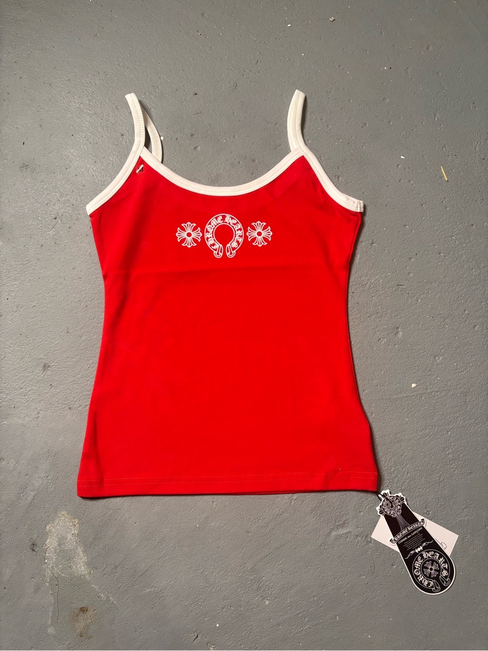 Chrome Hearts Red Spaghetti Strap Tank with White Trim and Front Logo